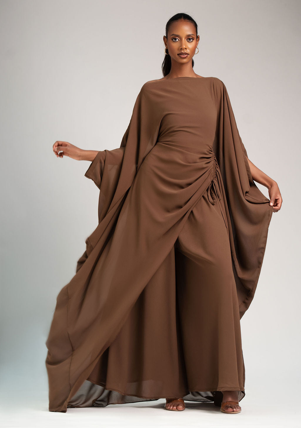 Amani Set in Cocoa Sand chiffon with DERAC gold bracelet