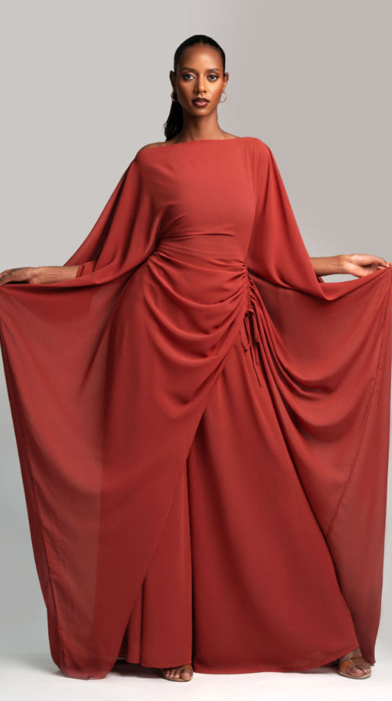 Amani Set in Burnt Sienna chiffon with DERAC gold bracelet