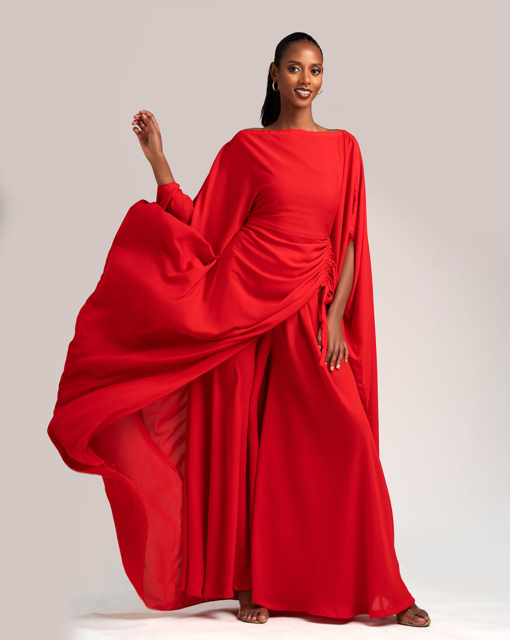 Amani Set in Ruby chiffon with DERAC gold bracelet