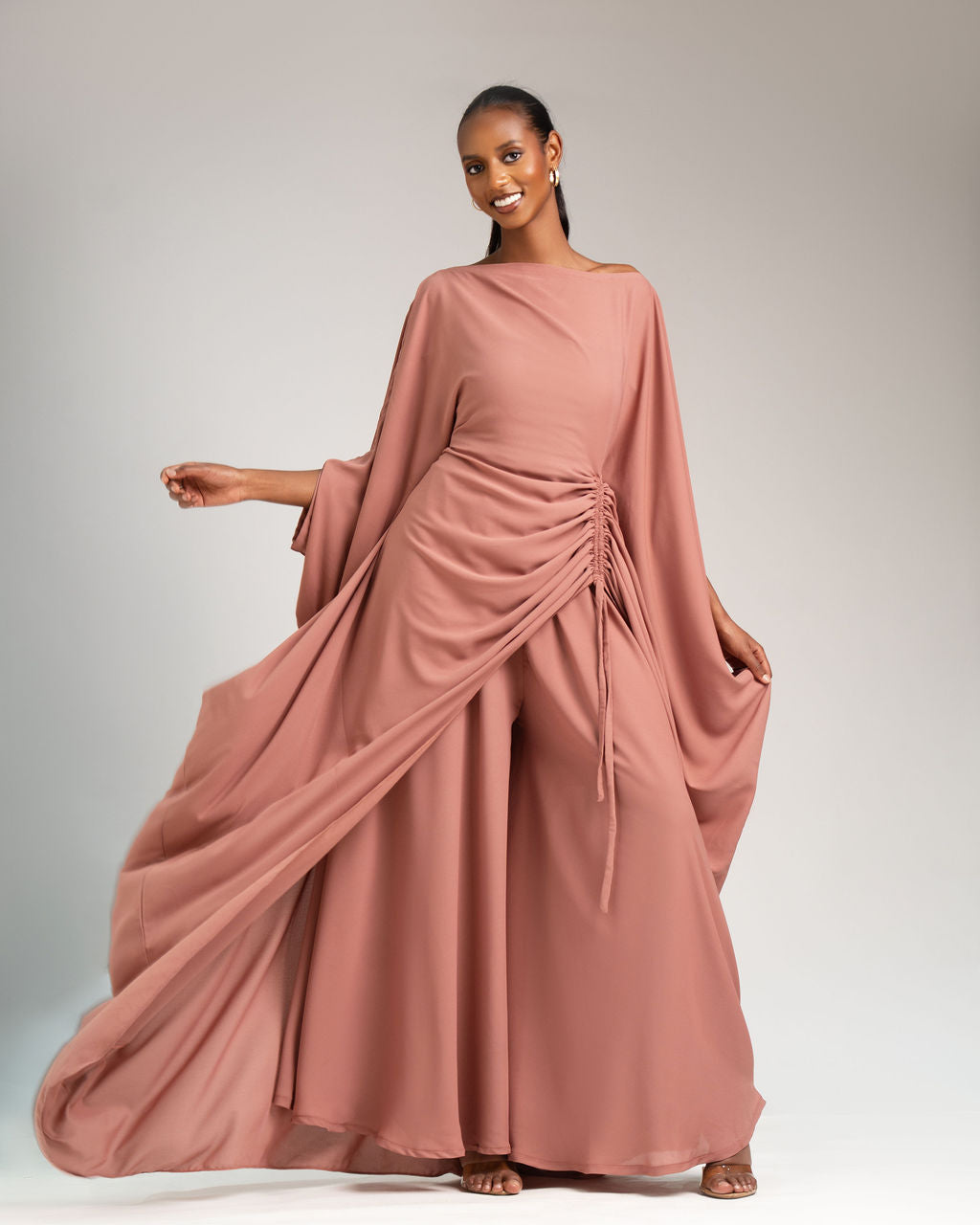 Amani Set in Soft Blush chiffon with DERAC gold bracelet