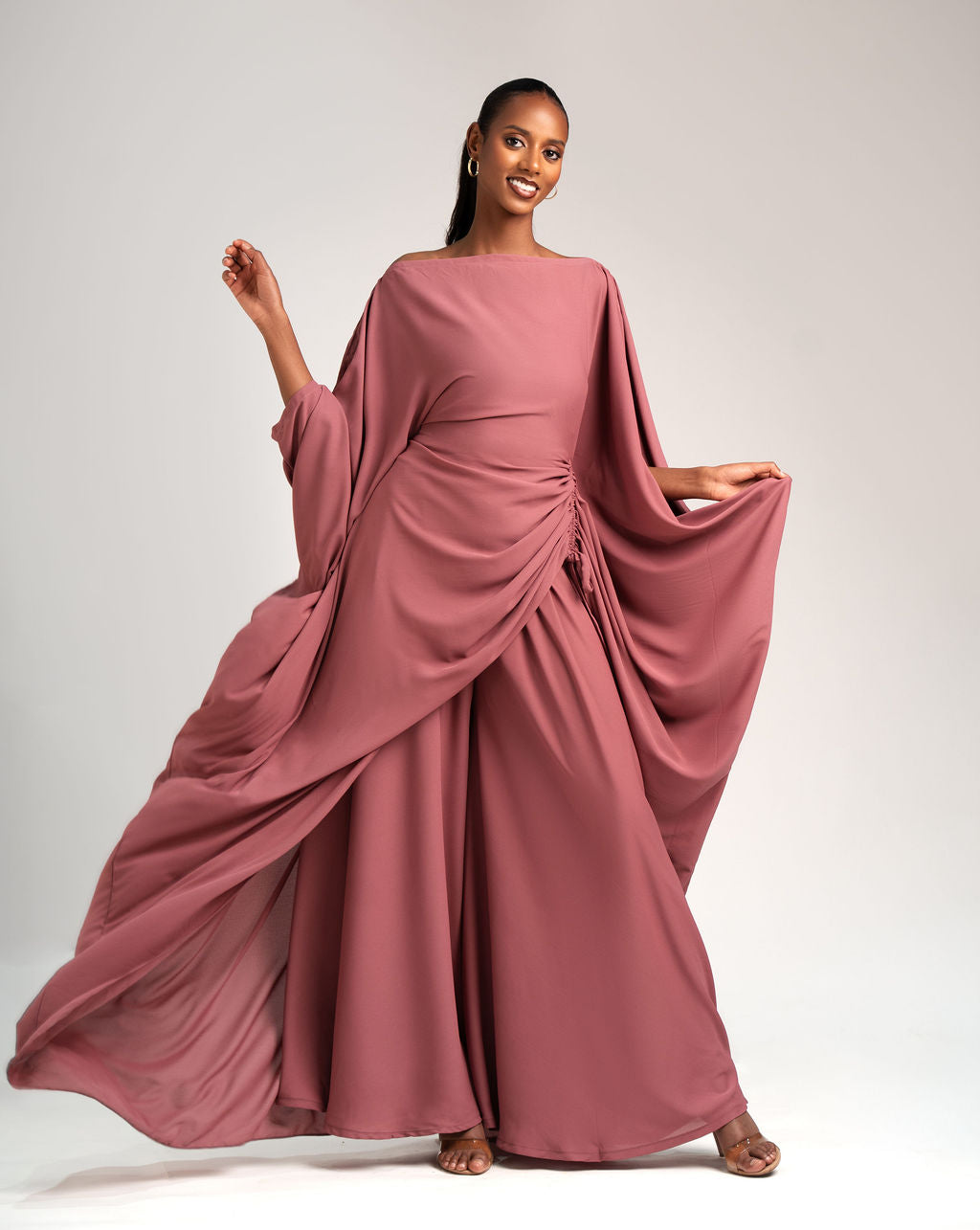 Amani Set in Dusty Rose chiffon with DERAC gold bracelet
