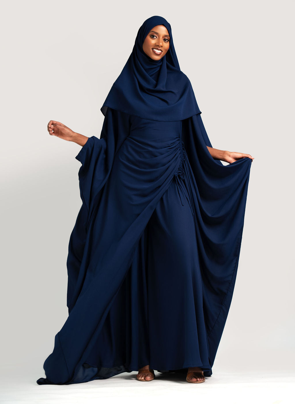 Amani Set in Navy chiffon with DERAC gold bracelet