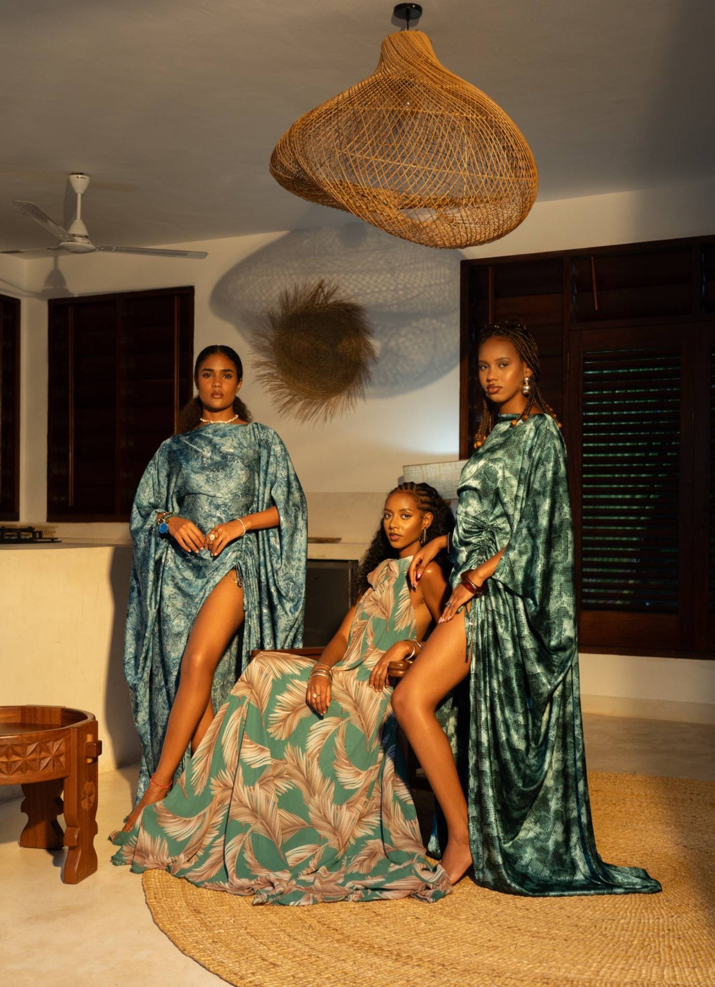 Ocean Dust Slit Derac- Silk Maxi Dress