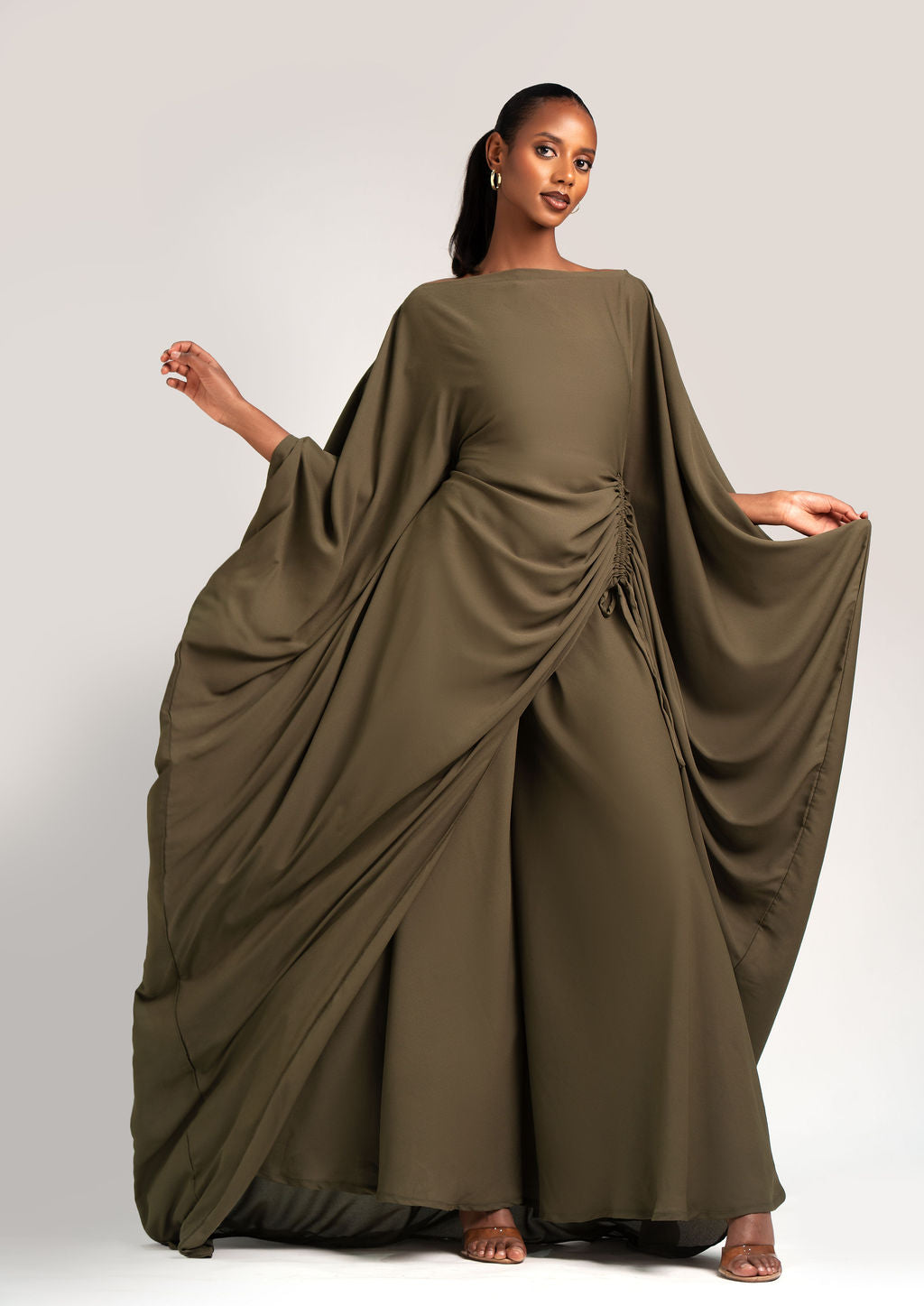 Amani Set in Olive chiffon with DERAC gold bracelet
