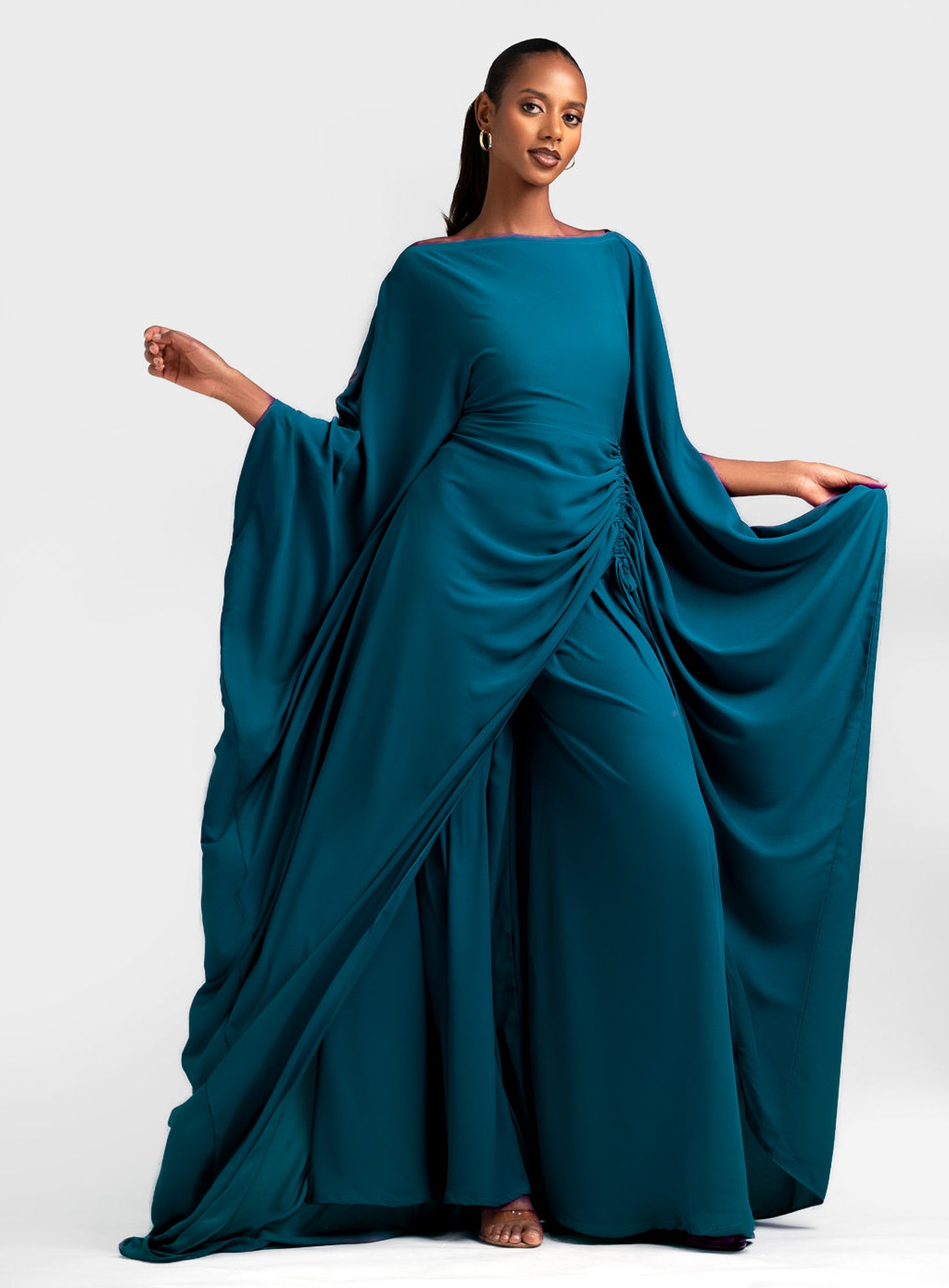 Amani Set in Teal Blue chiffon with DERAC gold bracelet