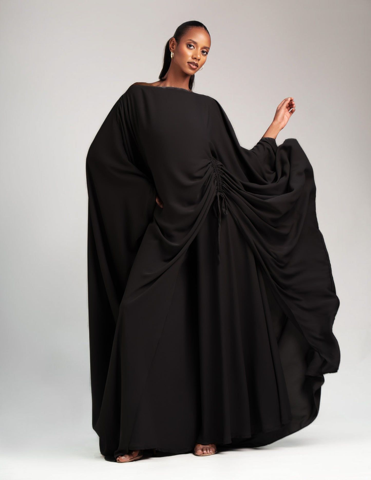 Amani Set in Charcoal Black chiffon with DERAC gold bracelet