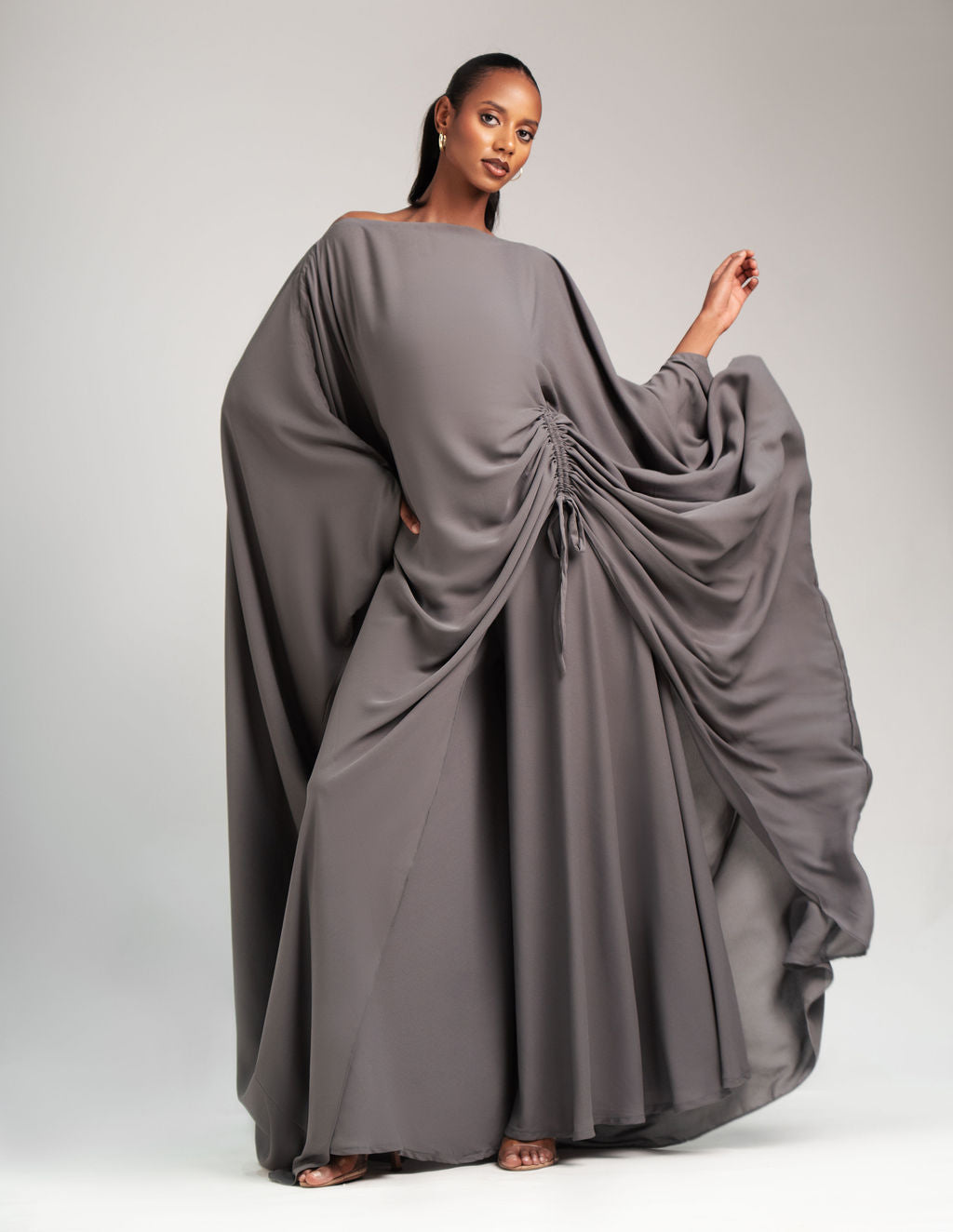 Amani Set in Stone Grey chiffon with DERAC gold bracelet