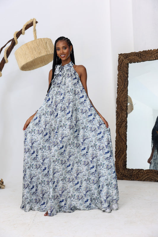Azure Mirage Halterneck Gown
