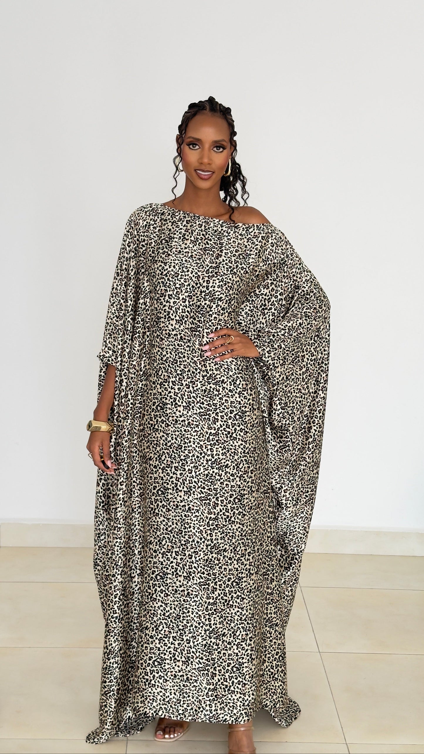 Ivory Leopard Kaftan -Silk Maxi Dress