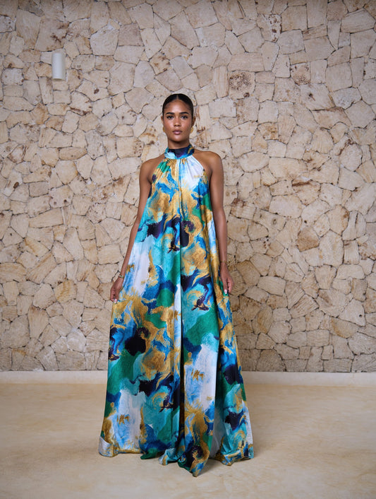 Zara Dress - Lamu Tide (Silky Satin)