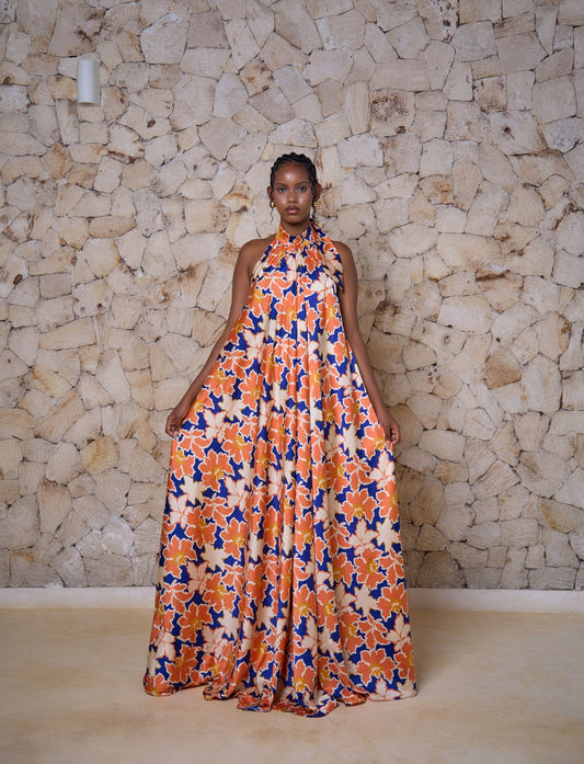 Zara Dress - Sunset Garden (Silky Satin)