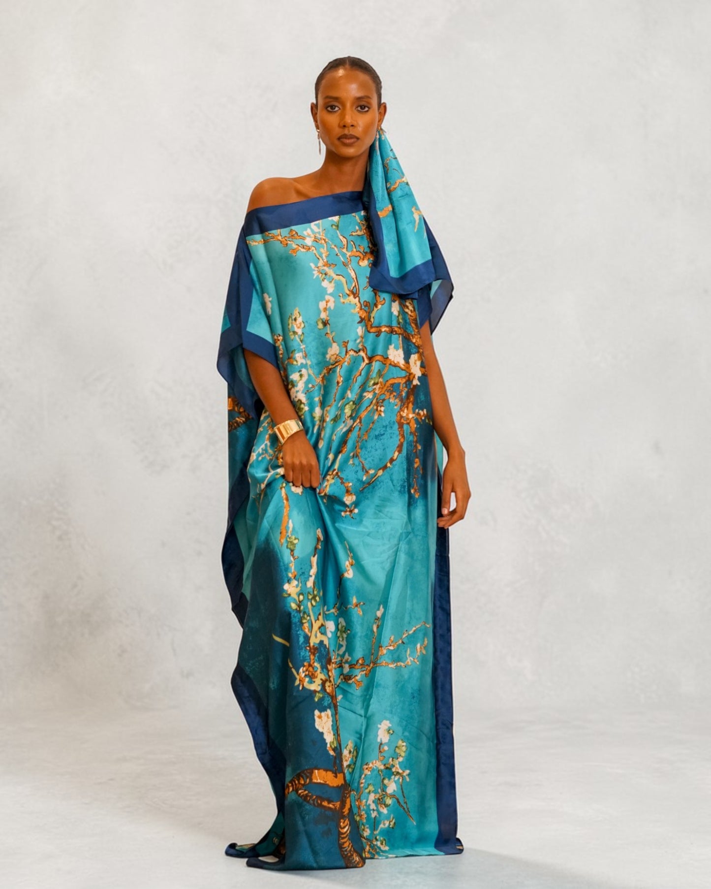Breeze Derac -Teal Blossom (Lightweight Satin)