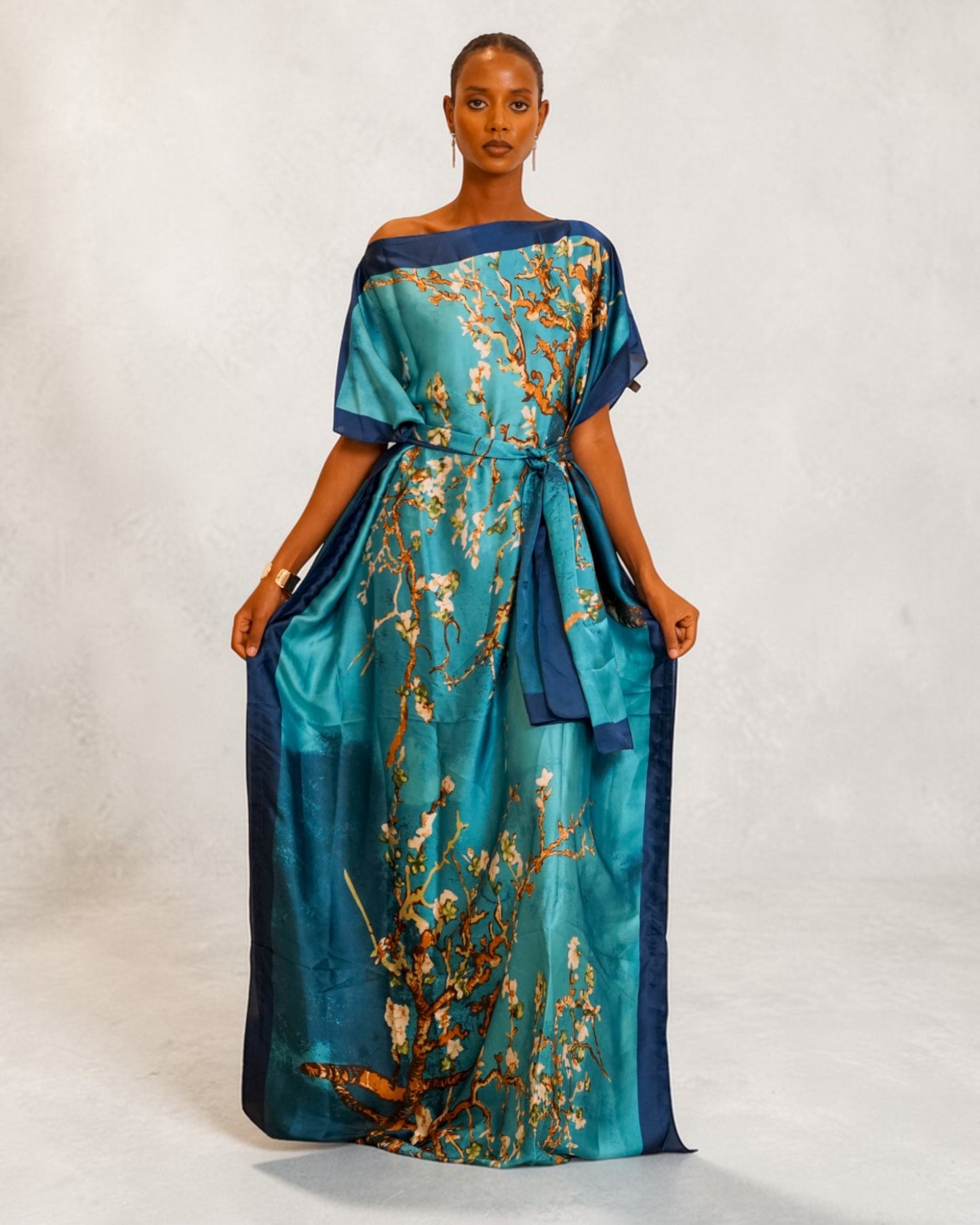 Breeze Derac -Teal Blossom (Lightweight Satin)